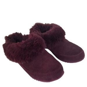 Sorel Go Coffee Run Faux Fur Burgundy Suede Slippers Size 6 Cozy Soft